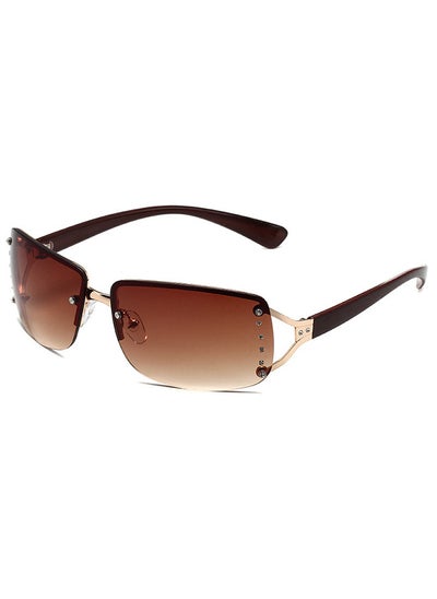 Buy Rimless Rectangle Sunglasses For Women Men, Tinted Frameless Square Glasses, Chic Summer Glasses Shades, UV400(Brown) in UAE