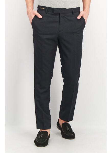 اشتري Men Slim Fit Plaid Regular Dress Pants, Black في الامارات