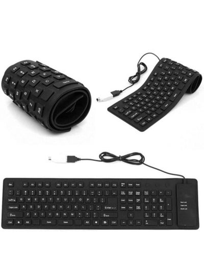 اشتري Foldable Silicone USB Wired Waterproof Roll Up Keyboard For PC Notebook Laptop All Black في الامارات