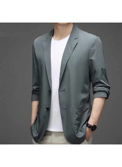 اشتري Summer Ice Silk Suit Mens Ultra-thin Casual Sun Protection Suit Small Suit Lightweight Spring and Autumn Single Western Jacket Top Gray [ultra-thin sunscreen]] في الامارات