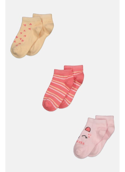 Buy Toddler Girl 3 Pair Graphic Print Ankle Socks, Pink Combo in UAE