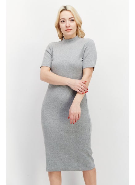 اشتري Women Ribbed Midi Casual Dress, Grey Marl في الامارات