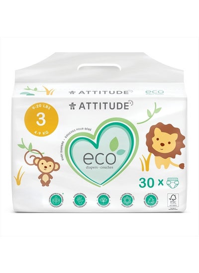 Buy Natural Diapers, Non-Toxic, Eco-Friendly, Safe for Sensitive Skin, Chlorine-Free, Leak-Free & Biodegradable Baby Diapers, Plain White (Unprinted), Size 3 (9-20 lbs), 30 Count (16230) in UAE