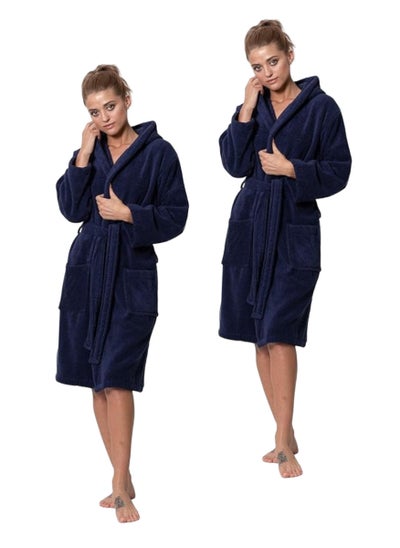 Buy 2 Pieces Navy Blue Color Unisex Hotel Spa Terry Bathrobe 100% Cotton Dressing Bathrobe Small size Nightwear in UAE