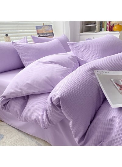 اشتري AL RAID Reactive Print 100% Cotton Brushed King size Sheet Set for Next Skin Comfort Machine Washable 4 Pack Extra Large Pure Purple في الامارات