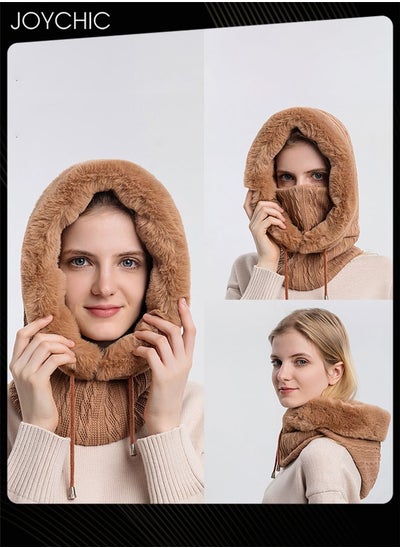 Buy Autumn and Winter Women Outdoor Cycling Cold Protection Pullover Hat Warm Neck Mask Brown in Saudi Arabia