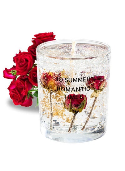 Buy Real Flower Jelly Scented Candles Essential Oil Incense Candle Soothing Fragrance Cup Burning 50 Hours Floral Decorative (Velvet Rose) in UAE