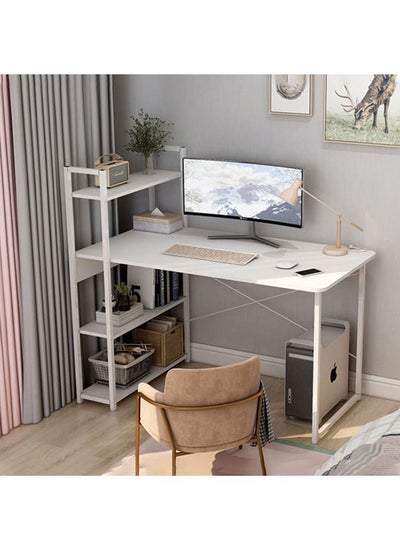 اشتري Home Office Computer Desk Modern Simple Study Table with 4 Tier Shelves 110x60x111cm في السعودية