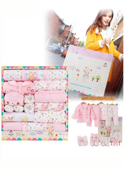 اشتري 18PCS Newborn Baby Gifts Set, Newborns Layette Gift for Girl Boys, Infant Essential Clothes Accessories, Premium Cotton Babies' Pant and Top Sets, with Beautifully Packaged Boxes and Prints في الامارات