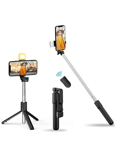 Buy Selfie Stick with LED Fill Light, Phone Tripod Stand with Detachable Bluetooth Wireless Remote Compatible with iPhone 12/11/XR/X/Pro, Galaxy S10 and More in UAE