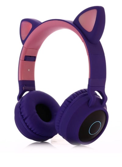 Buy Cute Foldable Over On Ear Headsets With LED Light For Girl Bluetooth 5.0 Kids Cat Headphones For iPhone iPad Kindle Laptop PC Wireless Music Stereo Bass Headphone Pink Purple in UAE