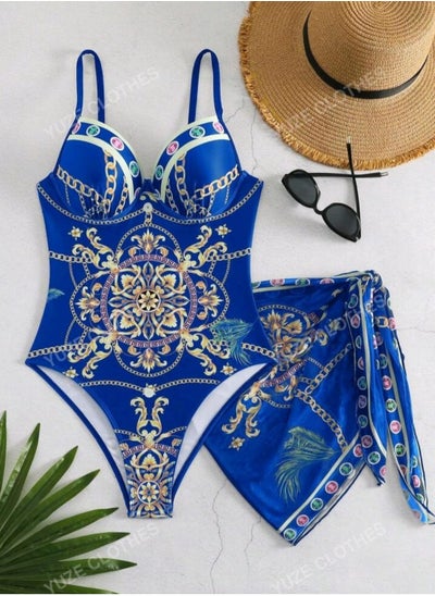 Buy SHEIN Floral Print Spaghetti Strap Bodysuit With Skirt And Swimsuit in Egypt