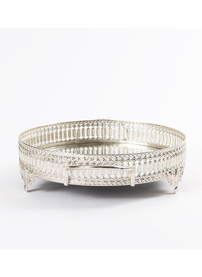 اشتري Inci Large Round Tray, Silver - 35 cm في الامارات