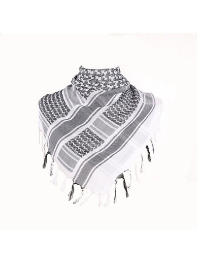 Buy Shemagh Tactical Desert Scarf, 100% Cotton Head Neck Scarf, Head Neck Wrap Shawl with Tassel, Outdoor Kerchief for Women & Men (Black White) in UAE