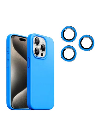 Buy iPhone 15 Pro Silicone Case 6.1 Inch With 3 Pieces iPhone 15 Pro Camera Lens Protector For iPhone 15 Pro Case Blue in UAE