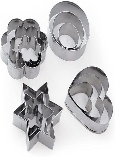 Buy 12PCS Stainless Steel Cookie Cutters Cooking Molds with Four Shapes Round, Flower,Heart,Star Cake Pastry Icing Biscuit Cutters in Egypt