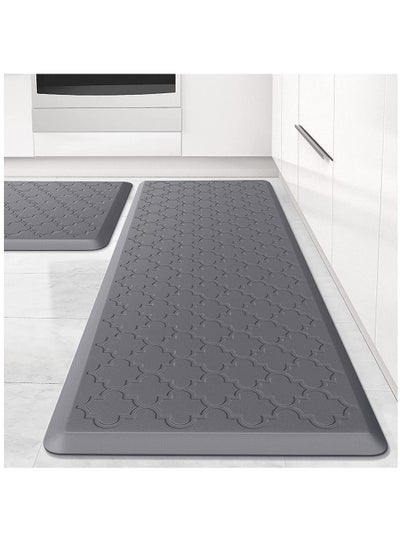 اشتري Kitchen Mat, 2 PCS Cushioned Anti Fatigue Kitchen Rugs, Thick Waterproof Non Slip Desk Mats for Floor, Laundry, Sink, Office (Grey) في السعودية