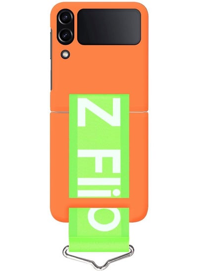 Buy Samsung Galaxy Z Flip 4 Silicone Case with Strap Holder Hand Wristband Folding Cover Compatible with Galaxy Z Flip4 6.7 inch Orange in UAE