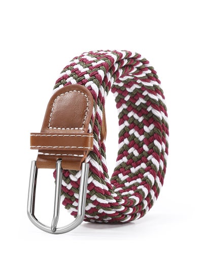 Buy Unisex Elastic Woven Canvas Belt with Pin BuckleGreen + Red + White Green + Red + White in UAE