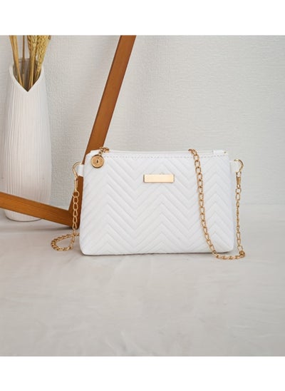 Buy Luxury women's leather bag, white color, with a golden metal handle in Egypt