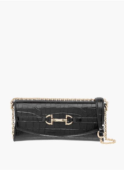 اشتري Animal Textured Clutch with Chain Strap and Flap Closure في الامارات