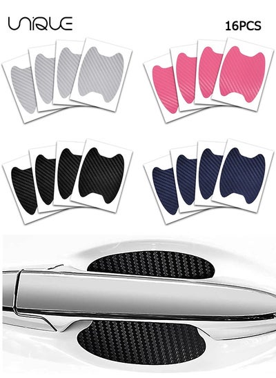 Buy 16-Piece Car Door Handle Sticker, Carbon Fiber Anti-Scratches Car Door Cup Protector, Non-Marking Auto Door Handle Protective Film for Most Car Handles (Black+Blue+Pink+Silver) in Saudi Arabia