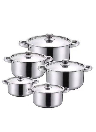 Buy 10 Pcs Tri-ply Stainless Steel Cookware Set - Induction Compatible, Dishwasher Safe, Oven Safe, Ergonomic Handles, and Chrome Finish in Saudi Arabia