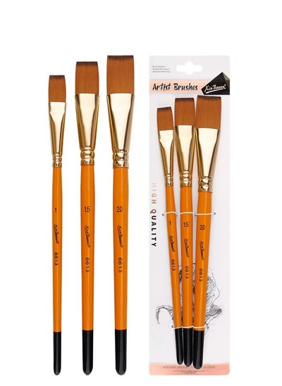 Buy 3-Piece Short Handle Nylon Brush Set – Flat Brushes for Watercolor, Acrylic, and Oil Painting in UAE