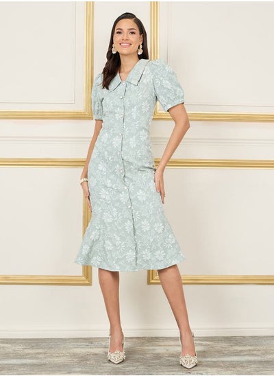 Buy Jacquard Collared Button Through Sheath Midi Dress in Saudi Arabia