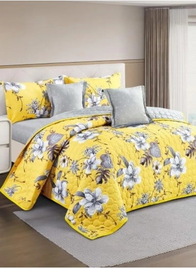 Buy Linda- Single Summer Bedding Set -6 Pieces - Yellow - Gray in Saudi Arabia