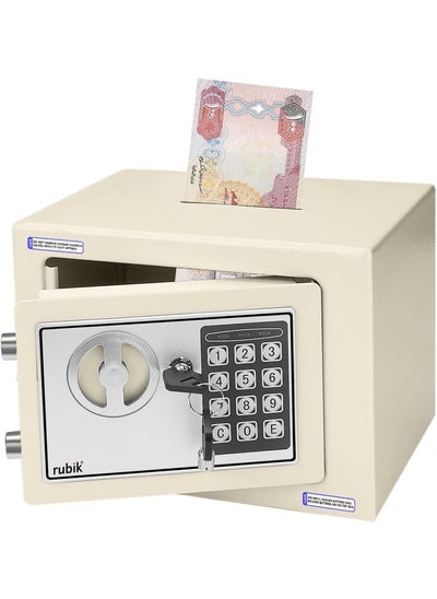 اشتري Rubik Mini Cash Deposit Drop Slot Safe Box with Key and Pin Code Option (Off White) في الامارات