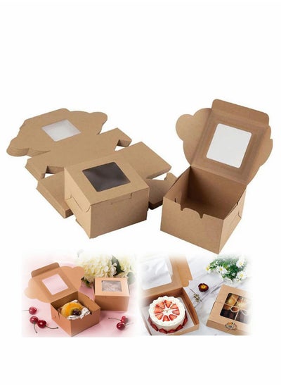 اشتري 10 Pack Bakery Boxes Small Brown Cake Box Kraft Cookie with Window for Cupcakes Pies, Donuts, 4x4x2.5 Inches في السعودية