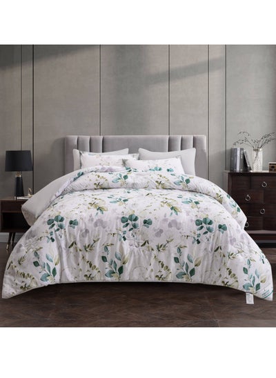 Buy Comforter Set 6-Pcs King Size Printed Reversible Double Bed Fit 260x 240 CM All Season Comforter With (350 GSM) Down Alternative Filling,Vista White in Saudi Arabia