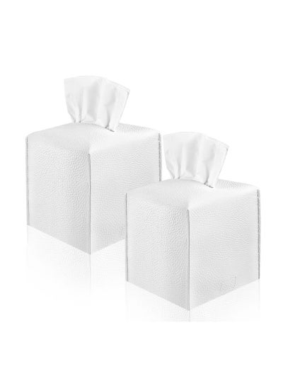Buy Tissue Box Cover Holder, Square Modern PU Leather Tissue Box Holder, Can be Used for Bathroom Dressing Table, Bedside Table, Office Desk & Car 5"X5"X5" in UAE
