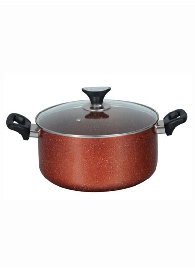 Buy Sonex 3.5 Ltr Non Stick Casserole with Tempered Glass Lid & Heat-Resistant Bakelite Handle, 22 cm, Marble Coated - Copper, Premium Cookware, Even Heating, High-Quality Aluminum,Durable & Easy to Clean in UAE