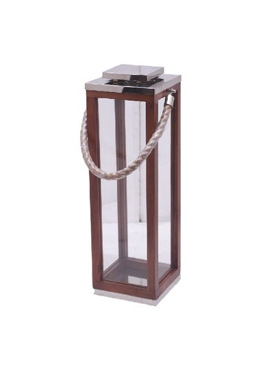 Buy Wood and Glass Lantern with Rope Handle Brown and Clear 56 x 20.25 x 20.25 cm 14050 M in Saudi Arabia