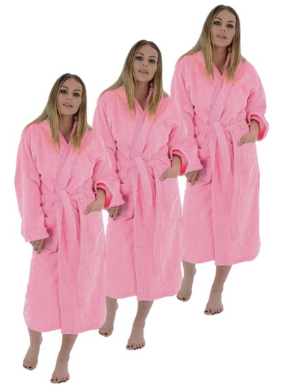 اشتري 3 Pieces Pink Color Unisex Hotel Spa Terry Bathrobe Small size في الامارات