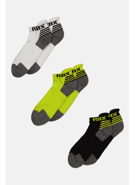 اشتري Men 3 Pairs Brand Logo Ankle Sports Socks, Lime Green Combo في الامارات