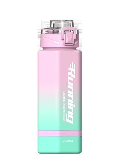 Buy Tritan Plastic Sports Water Bottle Gradient Color Sports Bottle High Temperature Resistant Green and Pink 760ML With Carry Strap in Saudi Arabia