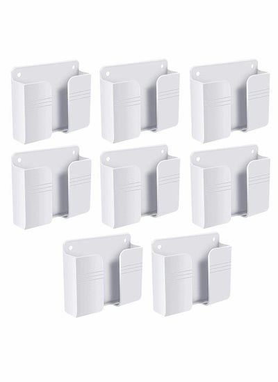 Buy 8 Pieces Wall Mount Phone Holder, Adhesive Remote Control Storage Box Wall Mount Charging Phone Stand Holder Adhesive Non Slip Media Organizer Storage Box for Bedroom Kitchen Bathroom (White) in Saudi Arabia