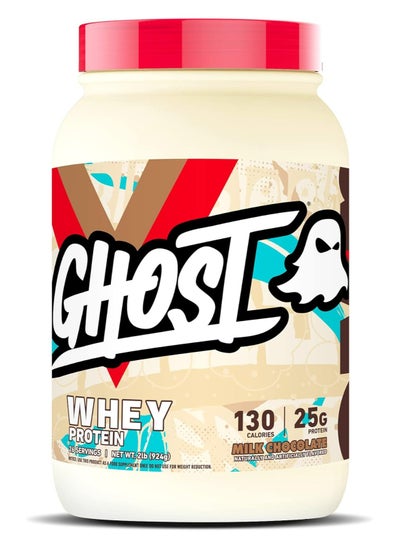 Buy GHOST Whey Protein Powder, Milk Chocolate - 2LB Tub, 25G of Protein - Flavored Isolate, Concentrate & Hydrolyzed Whey Protein Blend - Post Workout Shakes - Soy & Gluten Free in Saudi Arabia