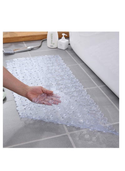 Buy Non-Slip Bathtub Mat PVC Shower Mat Anti-Slip Pebbles Bath Mat with Suction Cups and Drain Holes for Kitchen Balcony Bathroom Shower, Bathtub (Transparent) in UAE