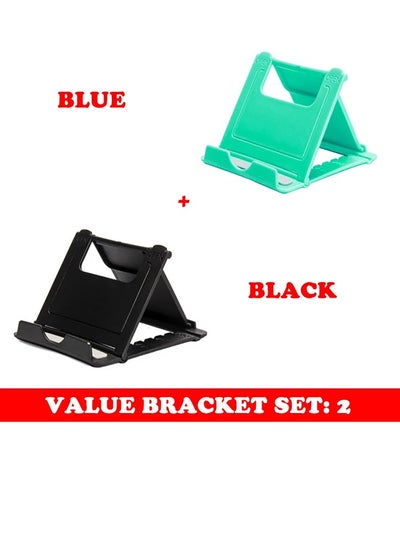 Buy Cell Phone Stand, Portable And Foldable Desk Phone Holder, Adjustable Angle Smartphone Support Tablet Stand, Compact And Durable Universal Desk Stand For All Mobile Smart Phone, (Black And Blue) in UAE