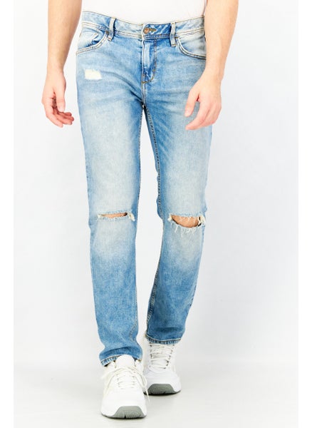 Buy Men Straight Fit Wash Stretchable Jeans, Denim Blue in UAE