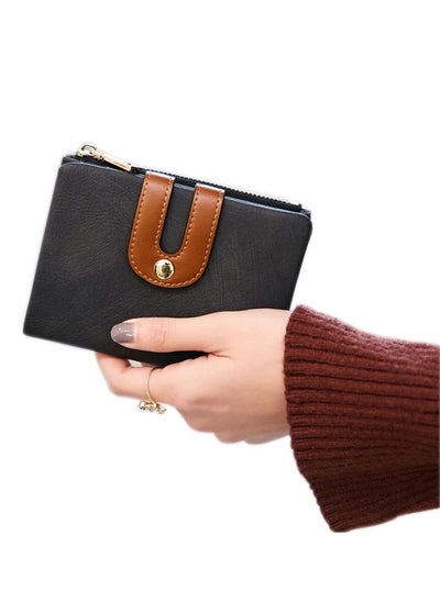 اشتري Wallet, Women's Rfid Small Bifold Leather Wallet Ladies Mini Zipper Coin Purse id card Pocket, Slim Compact Thin (Black) في السعودية