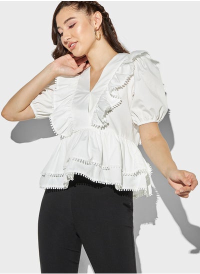 Buy V-Neck Lace Detail Top in UAE