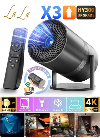 Buy X3 Portable Projector 4K Android 11 System 260ANSI Dual Wifi6 BT5.2 1920*1080P Cinema Projector HY300 Upgraded Wireless Mirroring Supported Home Theater in UAE