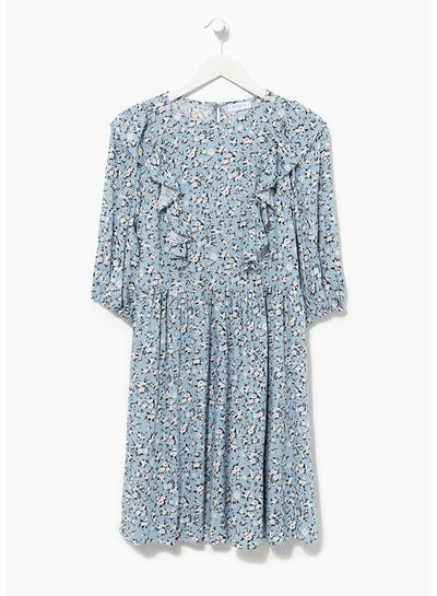 Buy Blue Floral Crinkle Puff Sleeve Dress in Egypt