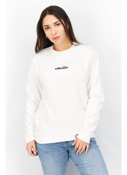 Buy Women Crew Neck Long Sleeve Brand Logo Sweatshirt, White in UAE