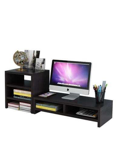 Buy Wooden Desktop Storage Rack Computer Monitor Heighten Stand Keyboard Mouse Organizer Shelf for Office in Saudi Arabia